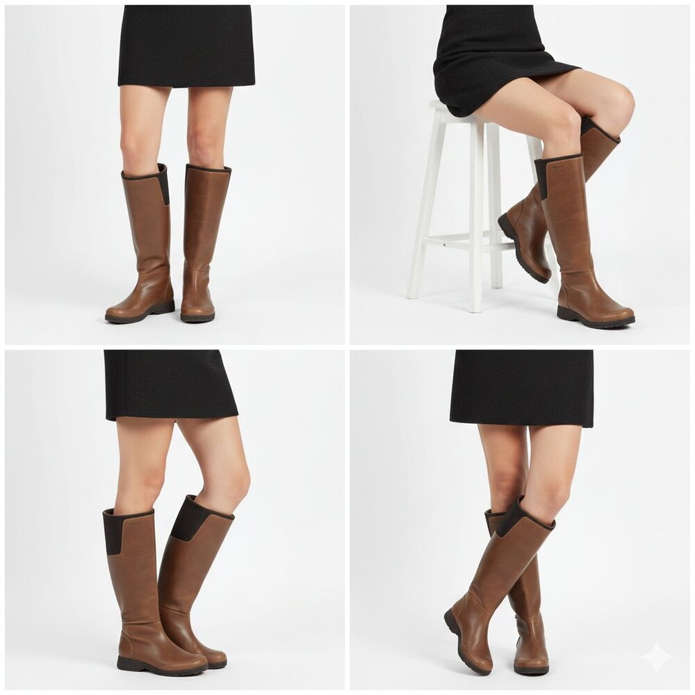 NEW Teva Afton Tall Brown Leather/Suede Waterproof Boots Women's Size 6 - Picture 2 of 6